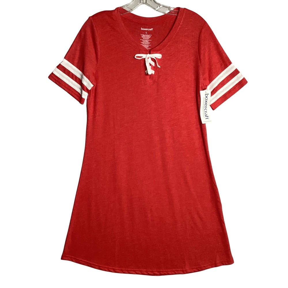 Boxercraft  L Red Varsity Stripe Lace Up T-Shirt SportsDress Short Sleeve